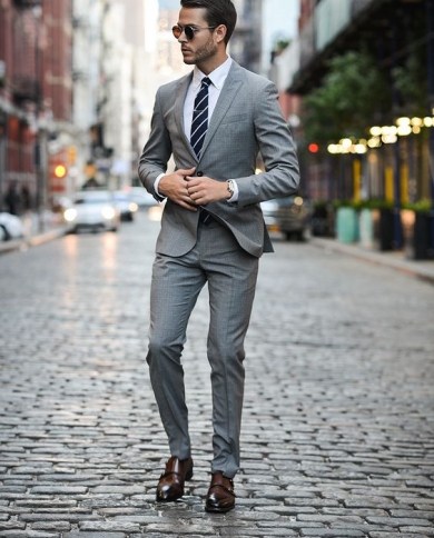 2022 Latest Coat Pant Designs Grey Men Suit Casual Slim Fit Tuxedo 2 Piece Blazer Style Custom Suits Terno Masculino Jac