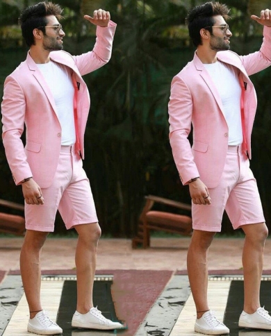 2022 New Elegant Pink Wedding Men Suit With Short Pants Fashion Business Terno Masculino Beach Mens Summer Groom Wear Su
