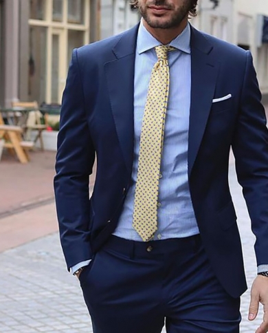Navy Blue Suit Men Slim Fit Smart Business Men Suits Casual Street Suits Ternos Groom Wedding Suits For Men 2 Piece Jack